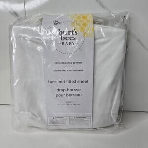 NIP Burt's Bees 100% Organic Cotton White Bassinet Fitted Sheet Jersey Material